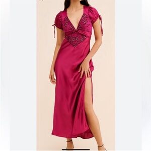 Free People Cooper Raspberry Pink Dress with Lace Details